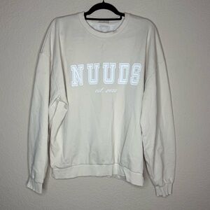 Nuuds Varsity Oversized Crew Sweatshirt in Bone